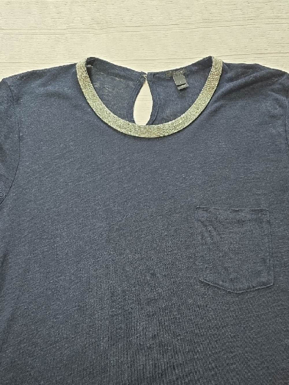 J Crew Embellished Linen Crewneck Women's Size Small - Picture 2 of 13